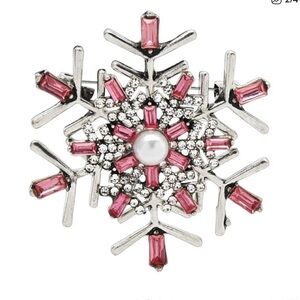 Elegant Pink and Silver Snowflake Brooch